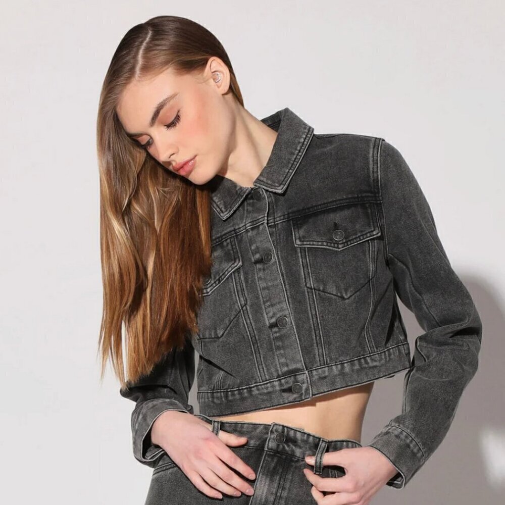 Walter Baker Tressa Grey Wash Jean Denim Cropped Jacket, Medium